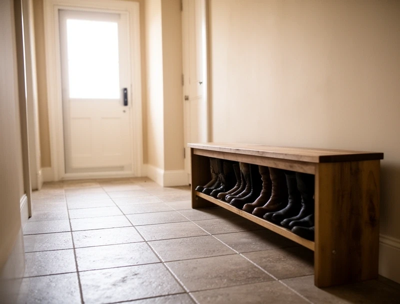 Hallway bench with shoe rack