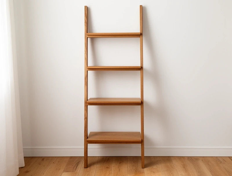 Leaning ladder bookshelf in oak